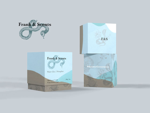 Frank & Scents is a fictional candle manufacturer that sells light scented candles for long burning, and also sells matches that match the packaging.