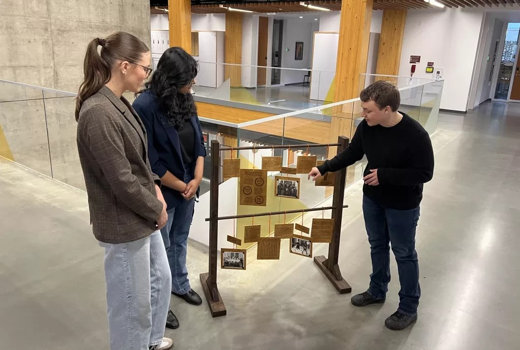 students displaying work